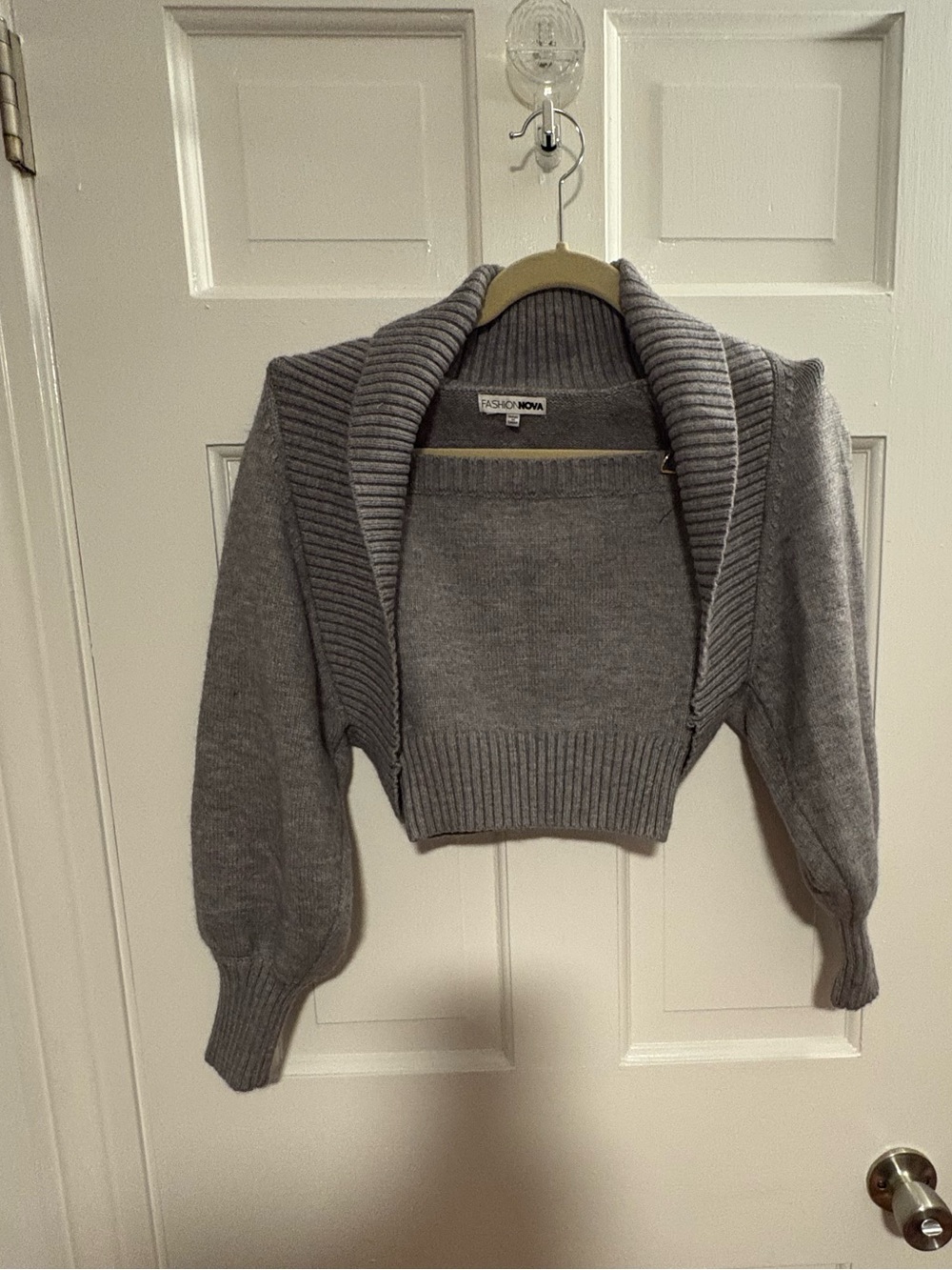 Fashion Nova Gray Cropped Shawl-Collar Cardigan
